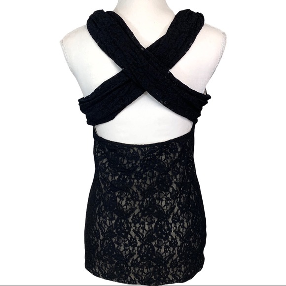 Moda Intl- Black Lace High Neckline Sexy Top -L - Picture 6 of 9